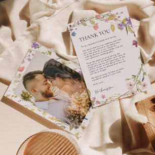 Carte De Remerciements Mariage photo minimaliste à fleurs sauvages