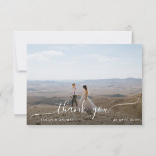 Carte De Remerciements Mariage photo minimaliste Dusty Blue Calligraphy