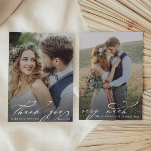 Carte De Remerciements Mariage photo minimaliste élégant Script 2