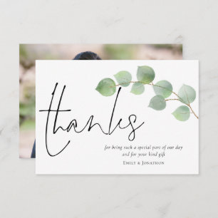 Carte De Remerciements Mariage photo minimaliste Eucalyptus Script