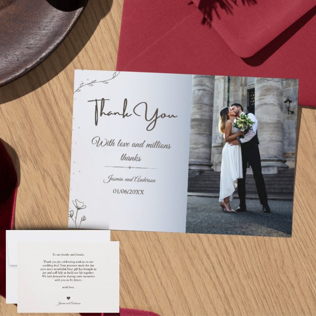 Carte De Remerciements Mariage photo minimaliste - Horizont (Minimalist Photo Wedding Thank You Card with Script)