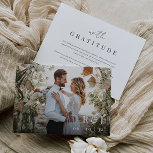 Carte De Remerciements Mariage photo minimaliste moderne "Avec gratitude"