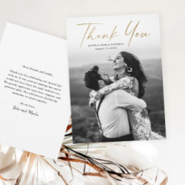 Carte De Remerciements Mariage photo Modern Gold Script