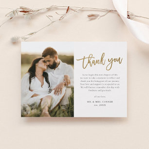 Carte De Remerciements Mariage photo Modern Gold Script 2