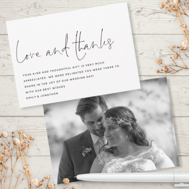 Carte De Remerciements Mariage photo Modern Script Love Thanks (Créateur téléchargé)