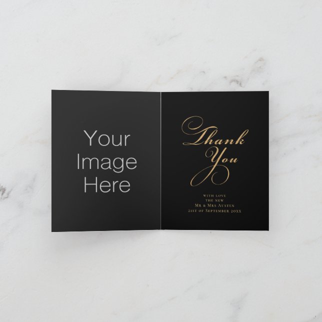 Carte De Remerciements Mariage photo moderne Black and Gold 3 (Intérieur)