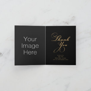 Carte De Remerciements Mariage photo moderne Black and Gold 3