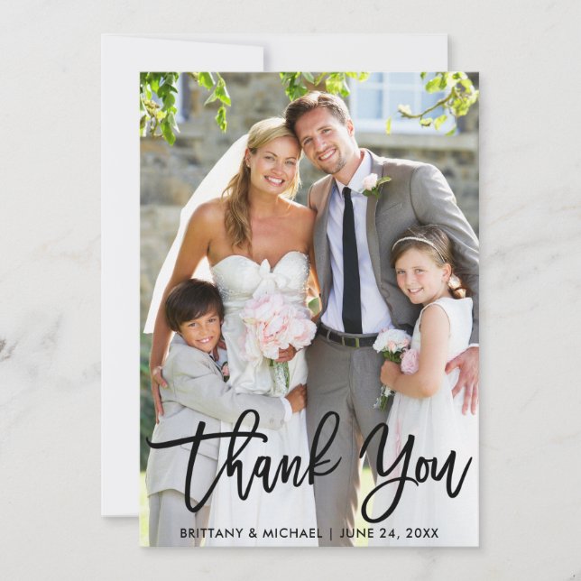 Carte De Remerciements Mariage Photo Moderne Brush Script (Devant)