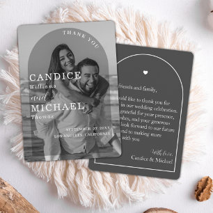 Carte De Remerciements Mariage photo moderne élégant noir et blanc Arc