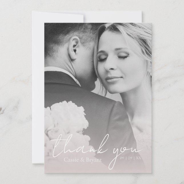 Carte De Remerciements Mariage photo moderne élégant rose vif chic (Devant)