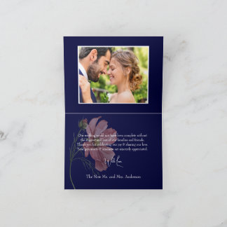 Carte De Remerciements Mariage photo moderne Floral Navy