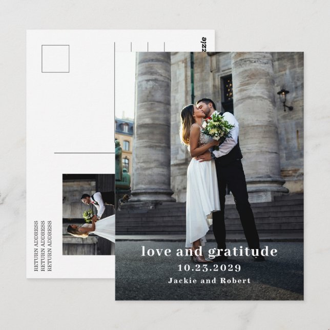Carte de remerciements Mariage photo moderne minim (Devant / Derrière)