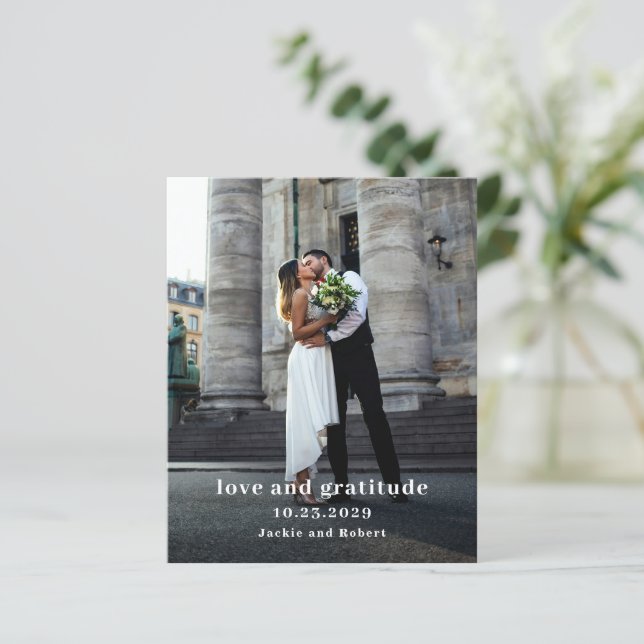 Carte de remerciements Mariage photo moderne minim (Debout devant)