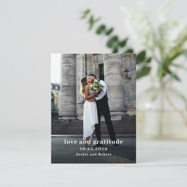 Carte De Remerciements Mariage photo moderne minimal (Debout devant)