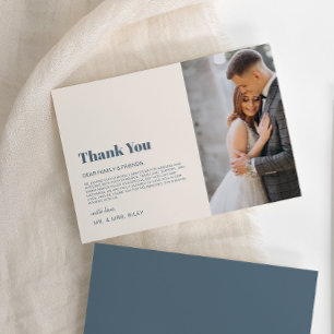 Carte De Remerciements Mariage photo moderne minimaliste Marine bleu beig