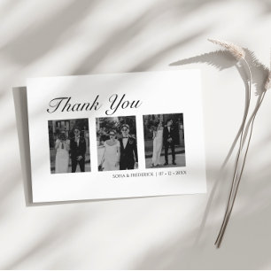 Carte De Remerciements Mariage photo moderne noir et blanc trois