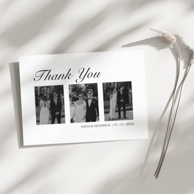 Carte De Remerciements Mariage photo moderne noir et blanc trois (Créateur téléchargé)