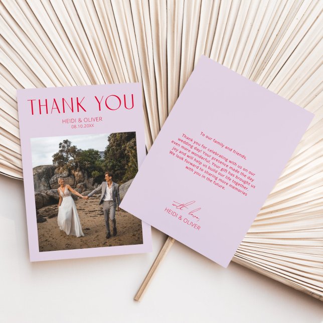 Carte De Remerciements Mariage photo moderne Purple Magenta (Modern Purple Magenta Photo Wedding Thank You Card)