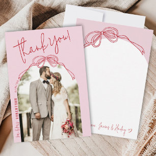 Carte De Remerciements Mariage photo moderne Quirky Hand Draw Bow PINK