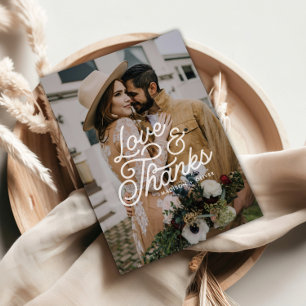 Carte De Remerciements Mariage photo moderne Retro Love and Thanks