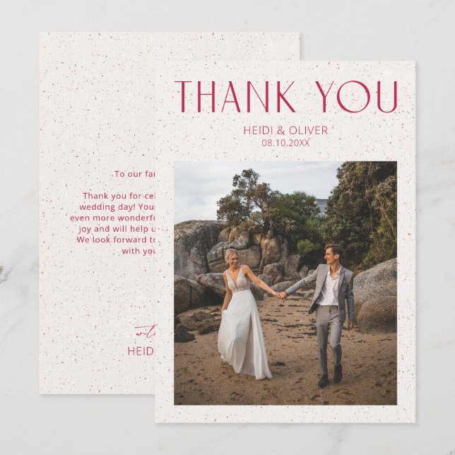 Carte De Remerciements Mariage photo moderne simple Magenta (Devant / Derrière)