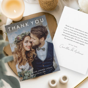 Carte De Remerciements Mariage photo moderne typographique simple