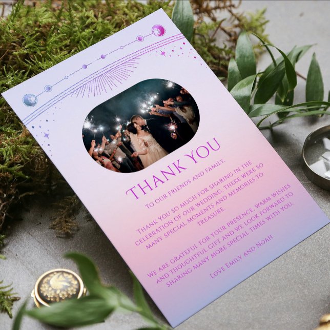 Carte De Remerciements Mariage photo Mystic Sunset Rose Star Moon (Créateur téléchargé)