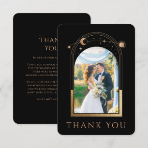 Carte De Remerciements Mariage photo Mystical Chic Black Gold Star Moon
