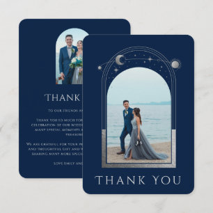 Carte De Remerciements Mariage photo Mystical Chic Blue Silver Star Moon