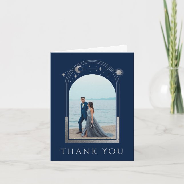 Carte De Remerciements Mariage photo Mystical Chic Blue Silver Star Moon (Devant)