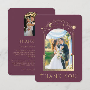 Carte De Remerciements Mariage photo Mystical Chic Plum Gold Star Moon