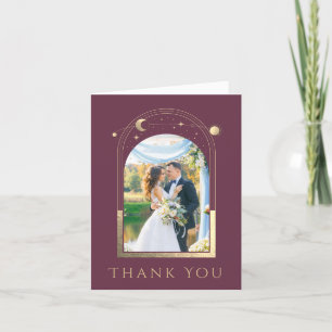 Carte De Remerciements Mariage photo Mystical Chic Plum Gold Star Moon