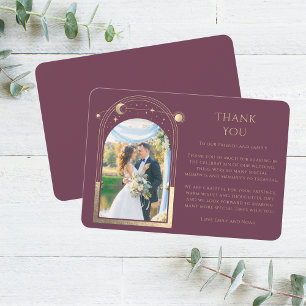 Carte De Remerciements Mariage photo Mystical Chic Plum Gold Star Moon
