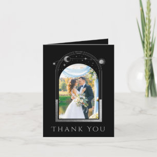 Carte De Remerciements Mariage photo mystique Black Silver Sun Moon Star