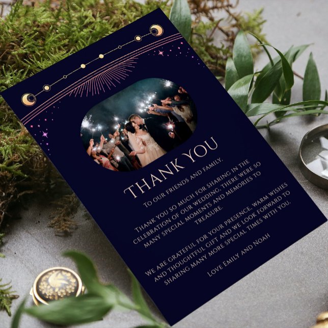 Carte De Remerciements Mariage photo mystique Rainbow Blue Sun Moon Star (Créateur téléchargé)