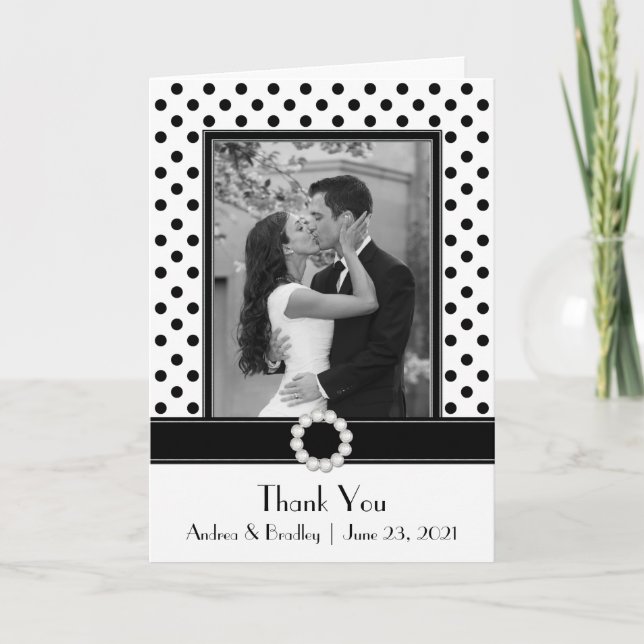Carte De Remerciements Mariage photo noir blanc Polka Dot (Devant)