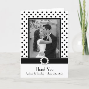 Carte De Remerciements Mariage photo noir blanc Polka Dot