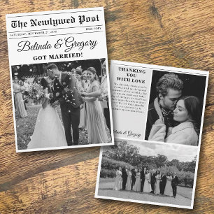 Carte De Remerciements Mariage photo noir et blanc du journal mariage