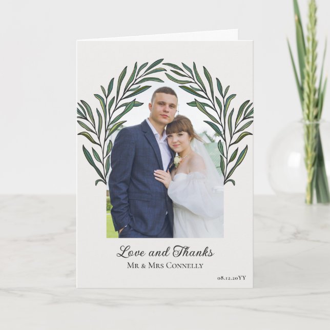 Carte De Remerciements Mariage photo Off White Green Arch (Devant)