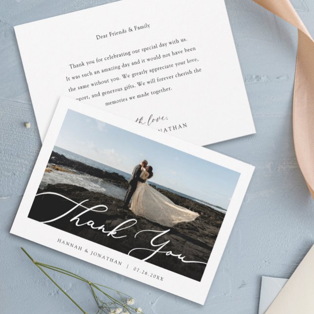 Carte De Remerciements Mariage photo personnalisé de script élégant (Créateur téléchargé)