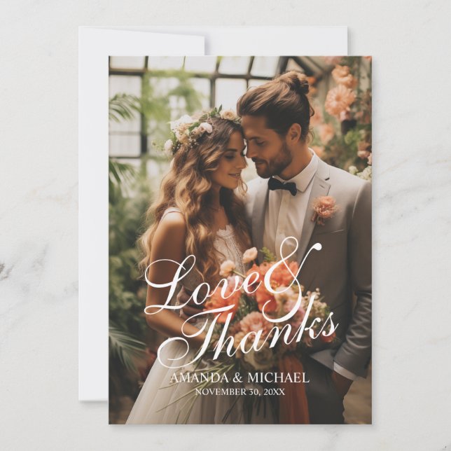 Carte De Remerciements mariage photo personnalisé 'Love & Thanks' (Devant)