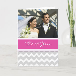 Carte De Remerciements Mariage photo Pink Grey Chevron