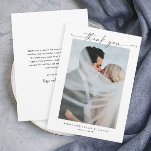 Carte De Remerciements Mariage photo Portrait de script simple