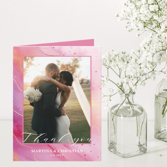 Carte De Remerciements Mariage photo rose romantique plié (Créateur téléchargé)