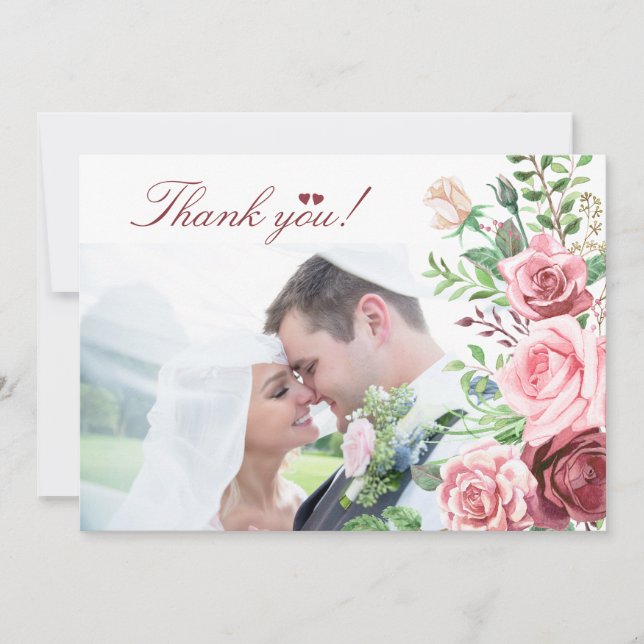 Carte De Remerciements Mariage PHOTO Roses Roses Roses Roses Roses Roses  (Devant)