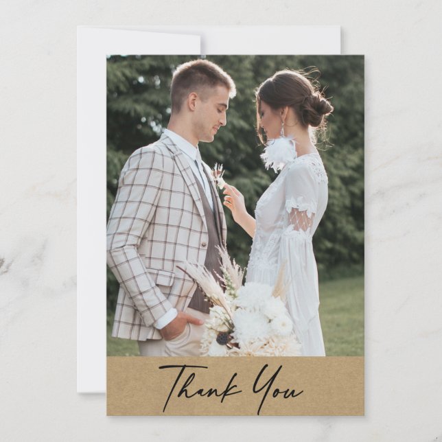Carte De Remerciements Mariage photo rustique moderne Kraft (Devant)