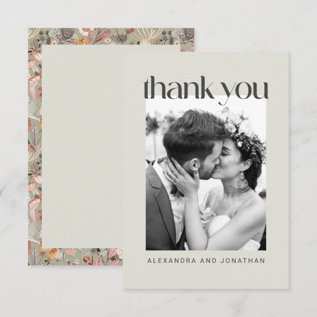 Carte De Remerciements Mariage photo Rustique Sage Taupe Floral Boho (Devant / Derrière)