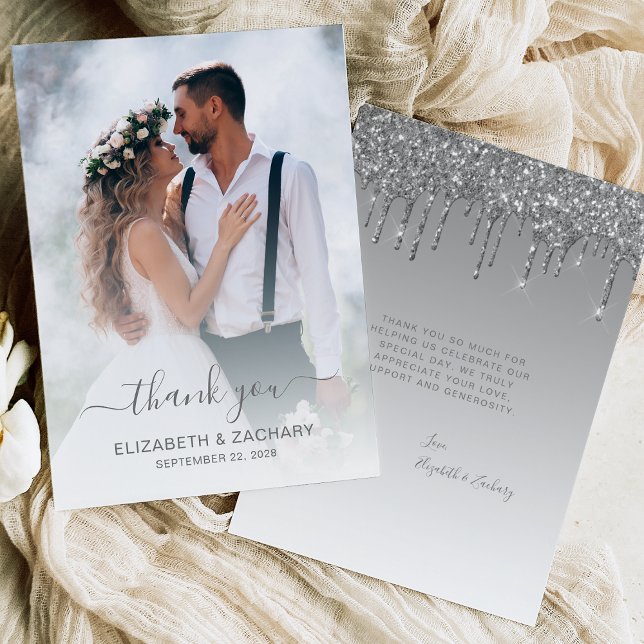Carte De Remerciements Mariage Photo Silver Parties scintillant Driver (Créateur téléchargé)