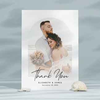 Carte De Remerciements Mariage photo simple cadre d'arc