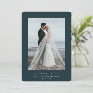 Carte De Remerciements Mariage photo simple couleur vert foncé Ultra mini